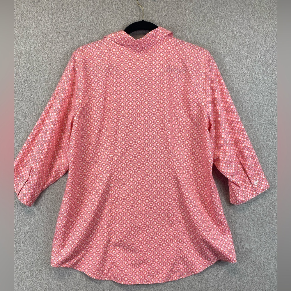 CHICO'S Button Down 3/4th Sleeve Shirt pink & orange Size 2 (US 12) non iron - Picture 7 of 8